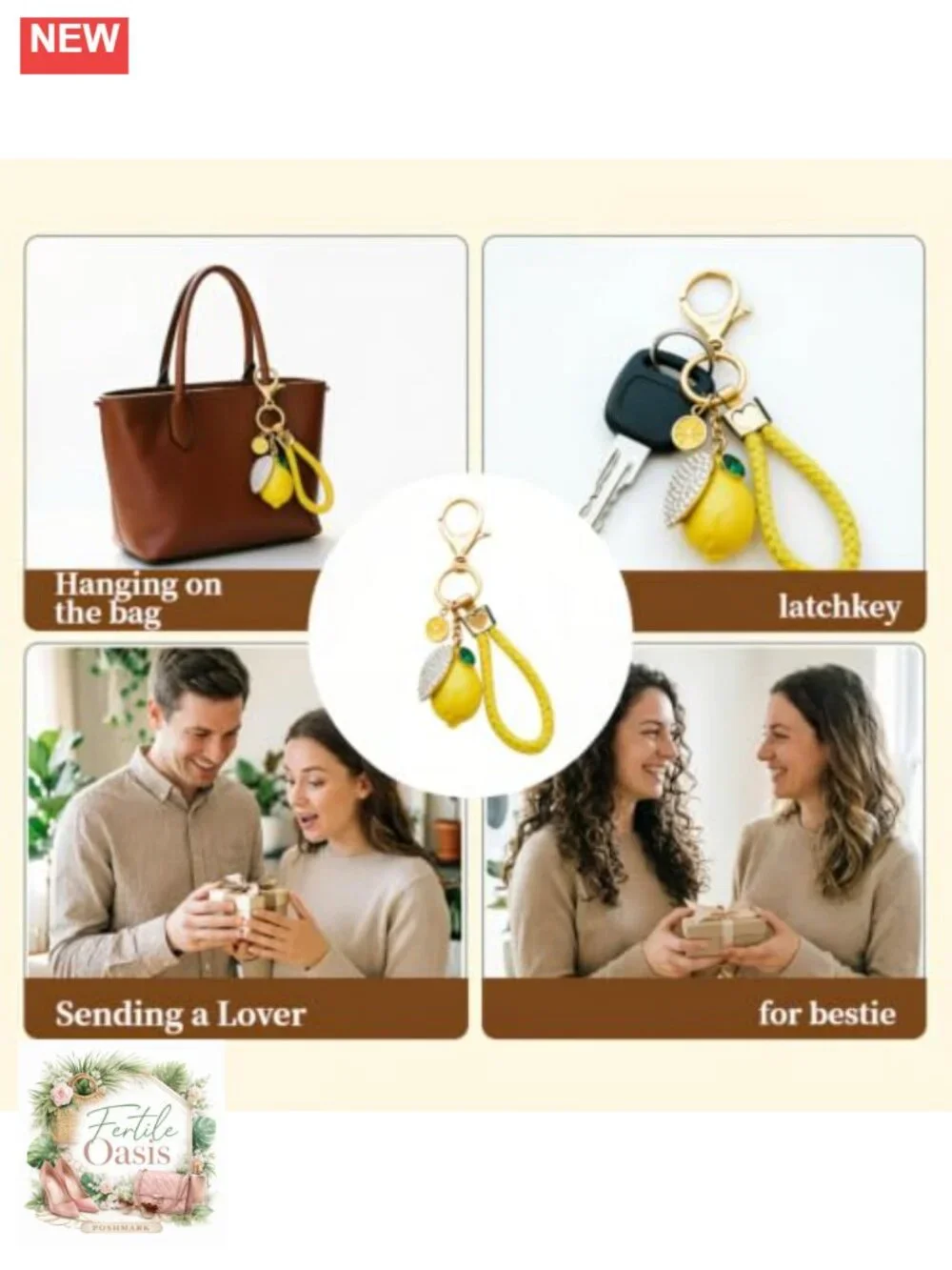 Cute Lemon Keychain Rhinestone Fruit Keyring for Purse Backpack Bag Charm Gift